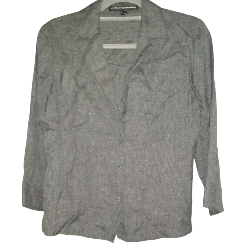 Charcoal Grey Shirt Jacket Loose Fit  Company Ellen Tracy Lightweight Gray Tweed